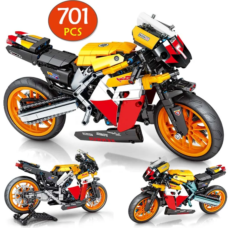 

701Pcs City Mechanical Moto Racing Car Building Blocks MOC Motorbike Vehicles Model Bricks Toys for Children Motorcycle Gifts