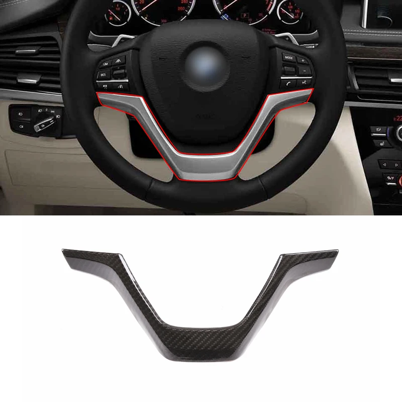 

Автомобильный V-образный чехол на рулевое колесо, отделка, наклейки из натурального углеродного волокна, автомобильный Стайлинг для BMW X5 X6 F15 F16 2014-2018, аксессуары