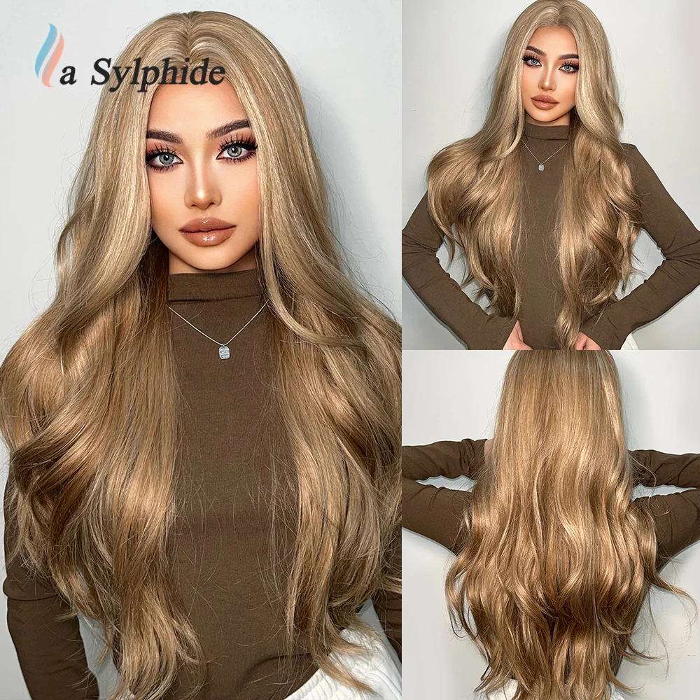 

La Sylphide Synthetic Highlights Blonde Wig for Women Natural Hair Wig Middle Part Enchanting Long Wave Wigs Heat Resistant