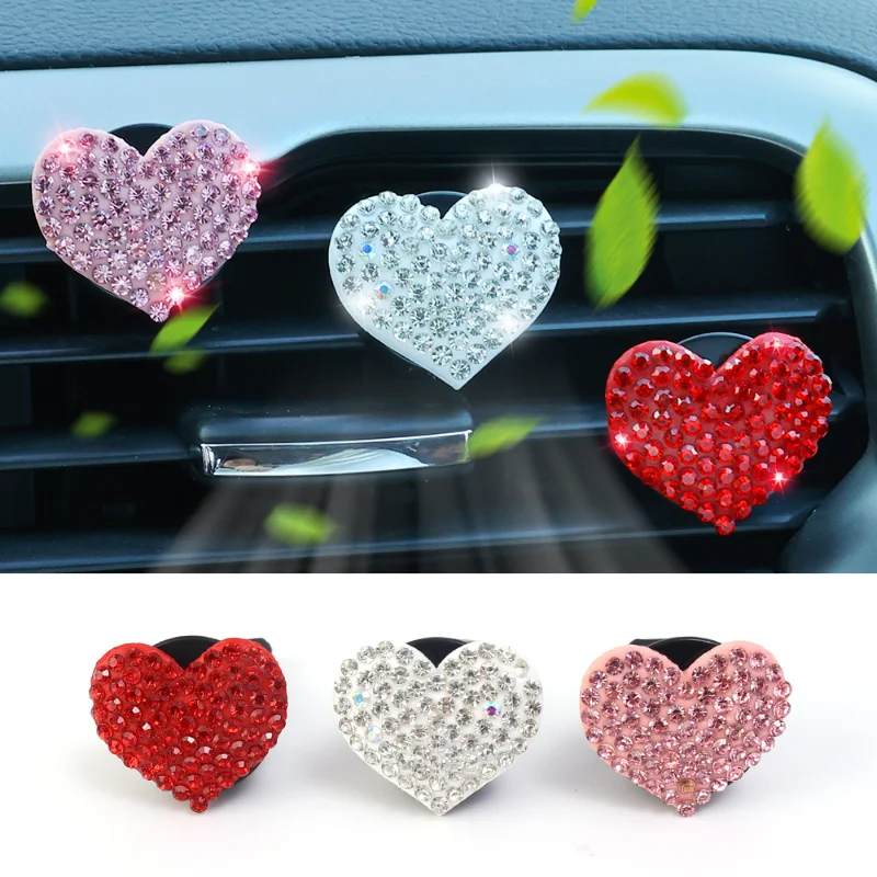 

Car Air Conditioner Love Heart Perfume Clip Decoration Air Outlet Diamond Rhinestone Bling Decor Love Shape Aromatherapy Clip