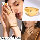 Женское кольцо со звездами Vnox золотого цвета, антиаллергенные круглые кольца из нержавеющей стали с фианитом AAA, шикарный минималистичный подарок