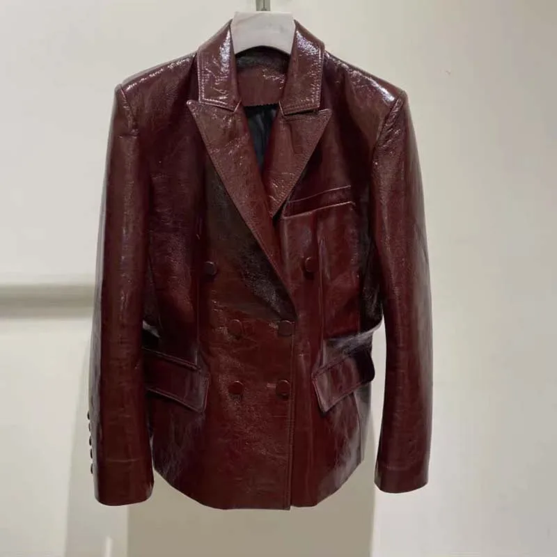 Женское двубортное пальто куртка из натуральной овечьей шкуры с отложным