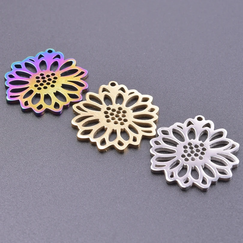 

1/3Pcs Openwork Stainless Steel Silver Tone Lotus Flower Plant Peony Pendant Gold Color Charms For Making Necklace Jewelry