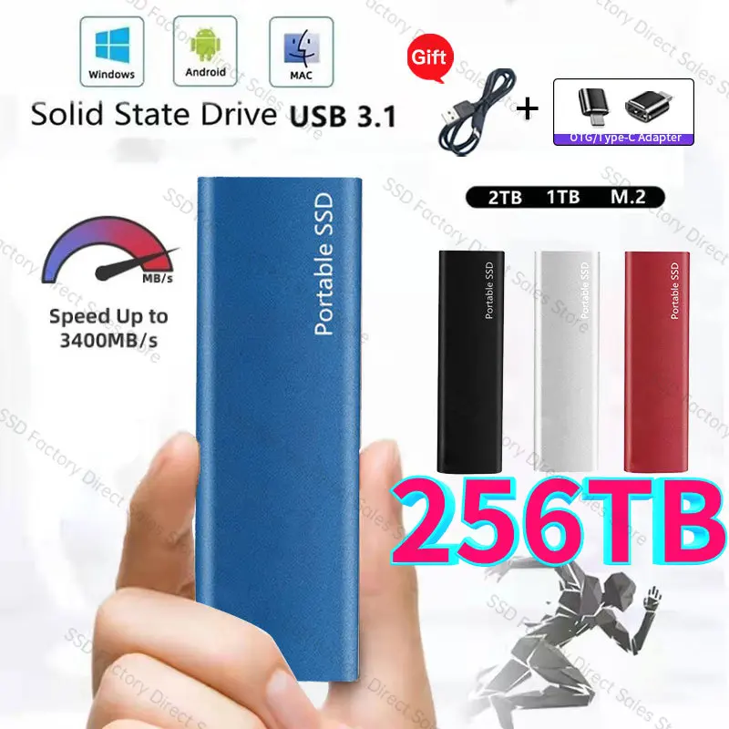 

Новинка 2023, Портативный высокоскоростной мобильный Твердотельный накопитель 256 ТБ, внешний накопитель для ноутбука, mac