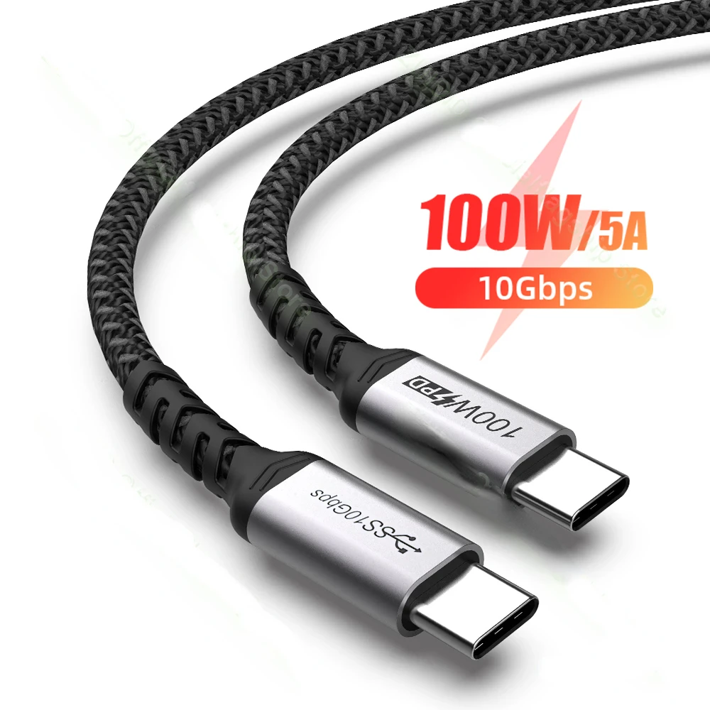 

3.1 Gen2 Type C to C 10Gbps Data Cable 4K@60Hz PD 100W 5A E-Marker Fast Charging Nylon Braided Cord For MacBook iPad 2/3m