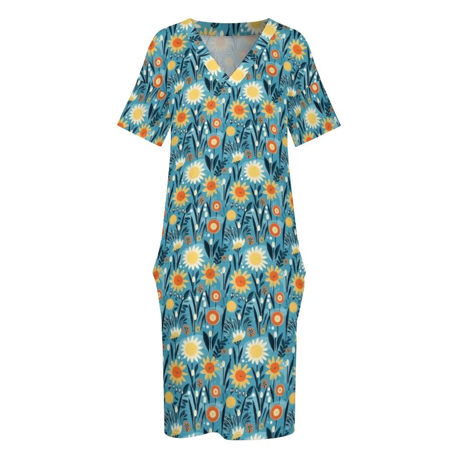 Средиземноморский Мелаж - Симфония летнего дня N 23 свободное платье с карманами