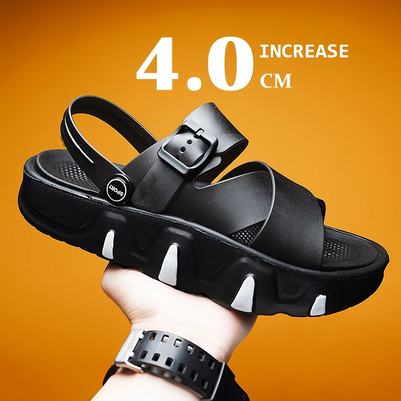 

Summer Men Slippers New Fashion Comfort Thick Bottom Height-increasing Sandals Design Beach Outside Increase Soft Bottom Sandals