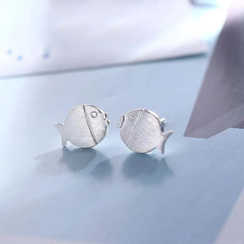 

New Trendy Silver Color Stud Earrings Cute Little Fish Matte For Women Girl Gift Fashion Jewelry Dropship Wholesale
