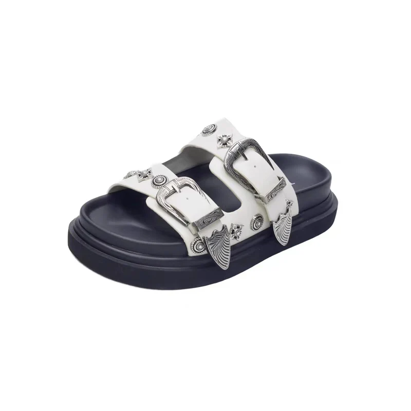 Platform Women's Summer Wear Leather Rivets Design Roman Muffin Bottom Retro Casual Slippers Sandals