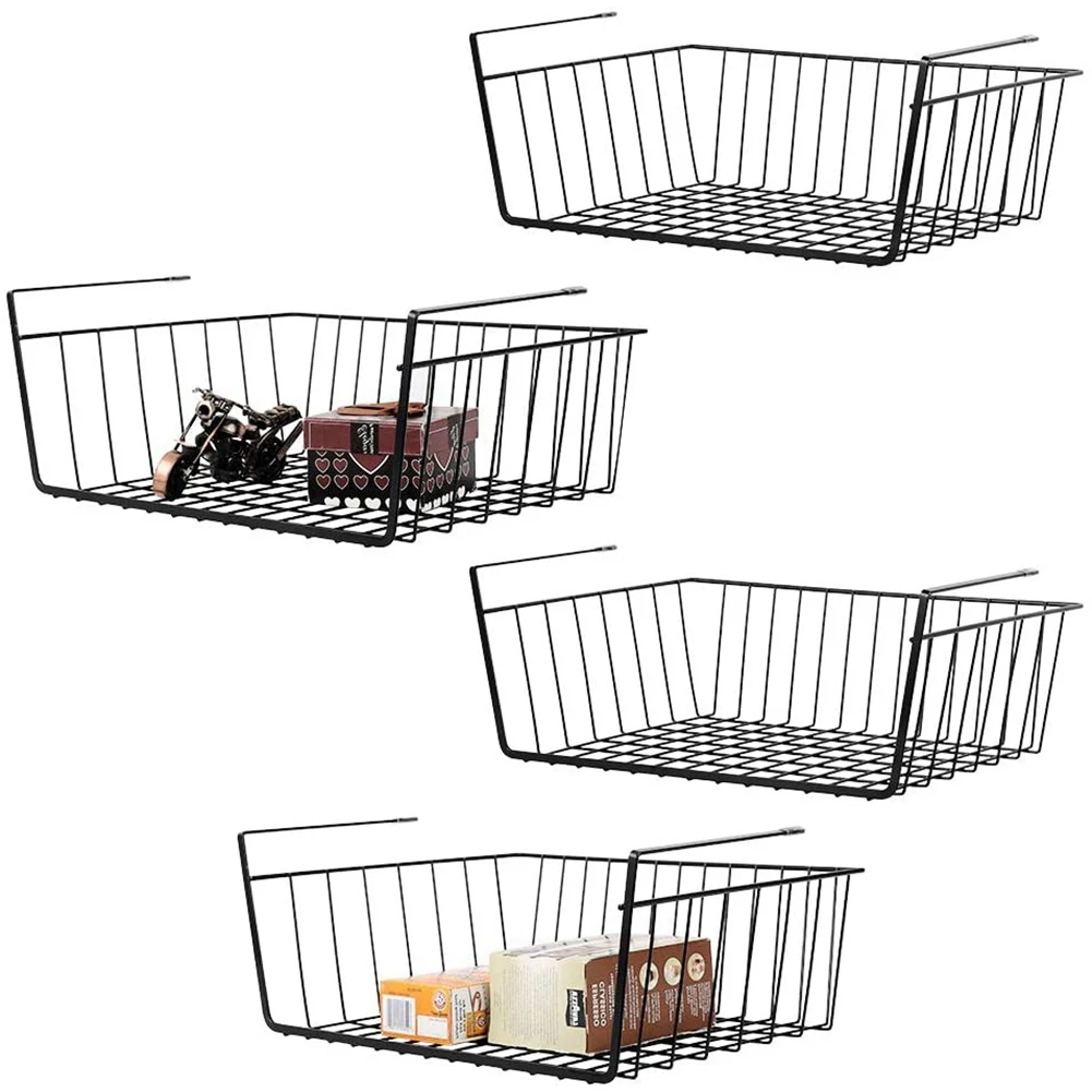 

Set of 4 Under Shelf Storage Baskets Hanging Metal Wire Storage Shelves Desktop Storage Kitchen Pantry Cabinet Organizer