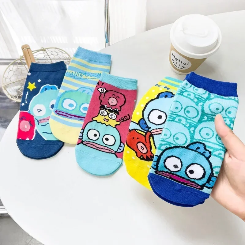 

Носки Sanrio женские с мультяшным принтом, хлопковые дышащие спортивные носки средней длины Hangyodon Hello Kitty в стиле Харадзюку, подарок на Рождество