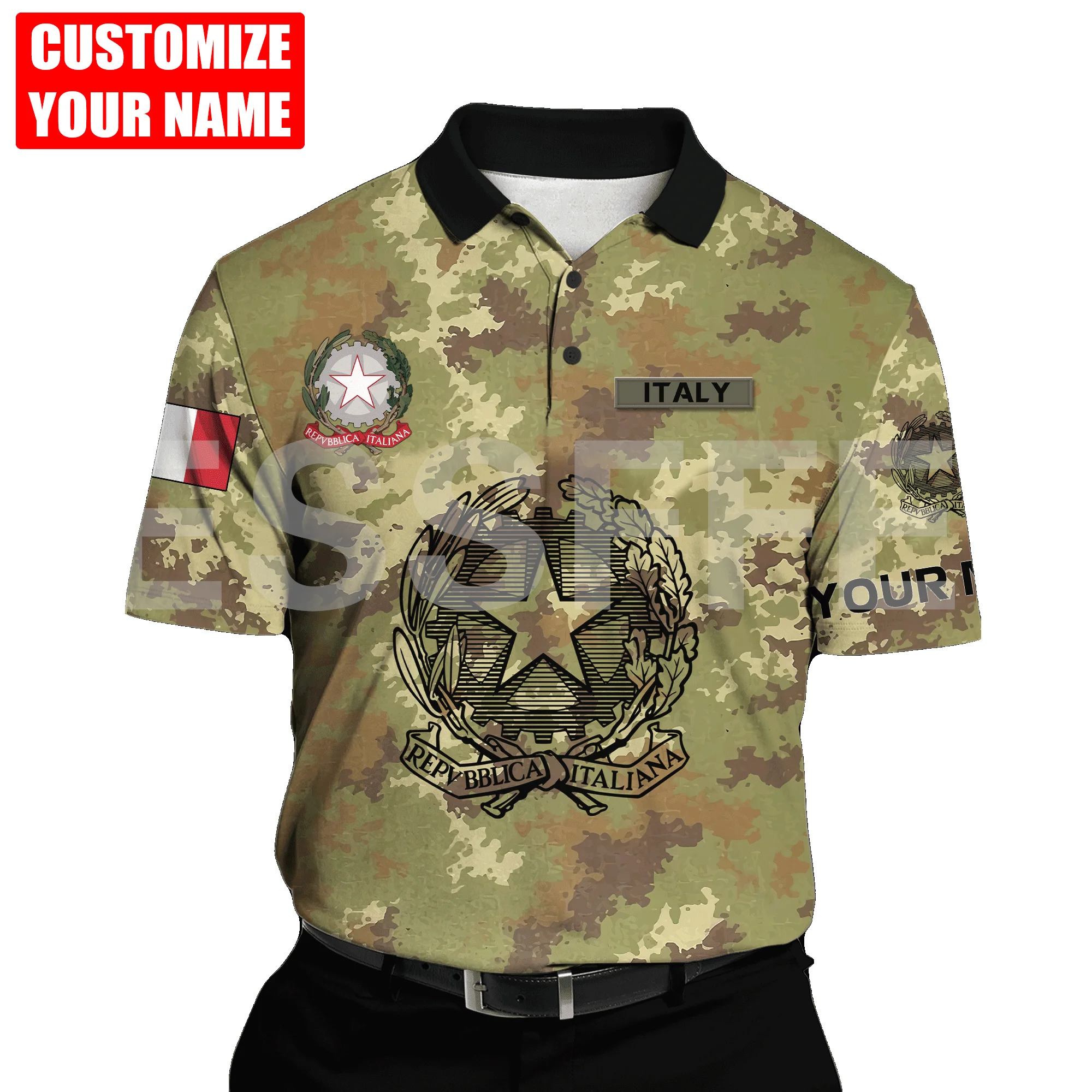 

NewFashion Custom Name Italy Army Camo Country Flag Streetwear 3DPrint Harajuku Summer Casual Funny Polo Shirts Short Sleeves X2