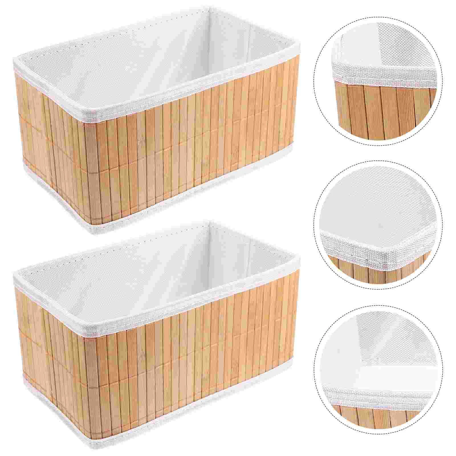 

2 Pcs Bamboo Storage Basket Woven Desktop Bin Home Organizer Candy Organizing Office Folding