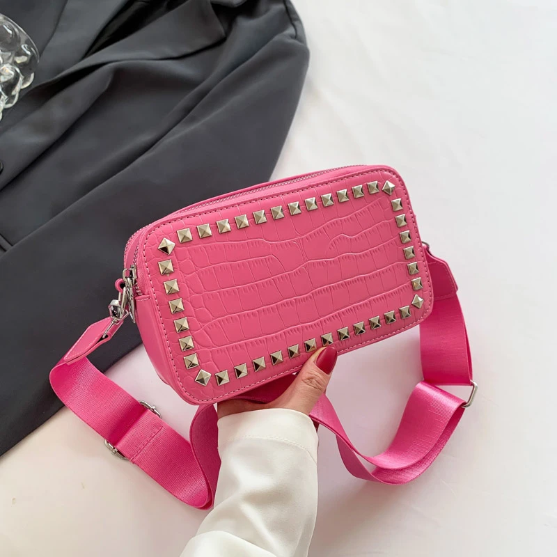 

Quality Crocodile pattern PU Leather Shoulder Crossbody Bags for Wome Luxury Rivet Designer Handbags Female Messenger Tote Sac