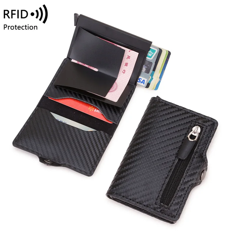Новинка 2023 углеродное волокно Rfid защита барьера для мужчин удостоверения личности кредитных карт кошелек на молнии для монет маленький кожаный металлический ультратонкий