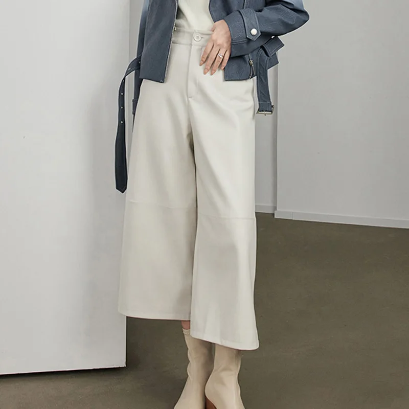 Кожаные укороченные брюки для женщин модная весенняя Корейская одежда 2023 тонкие