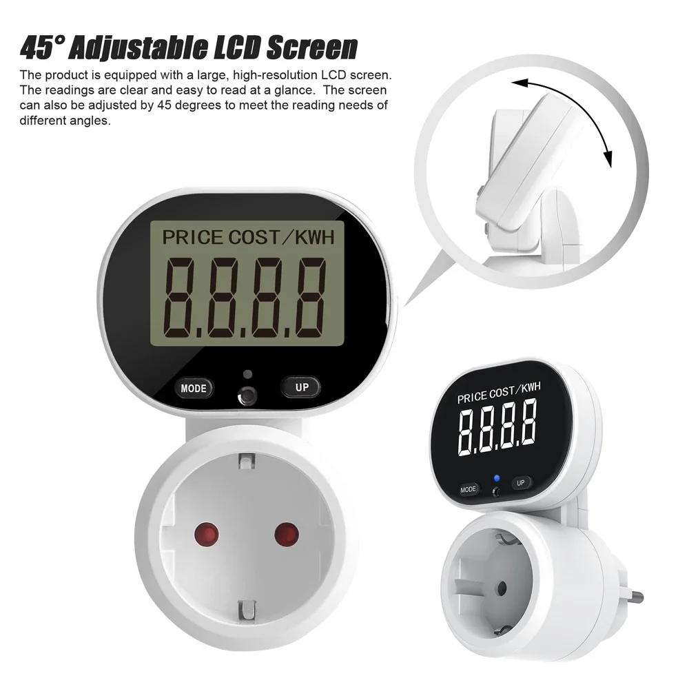 Европейская Розетка С 45. ° Вращение Большой Жк-дисплей Цифровой Счетчик