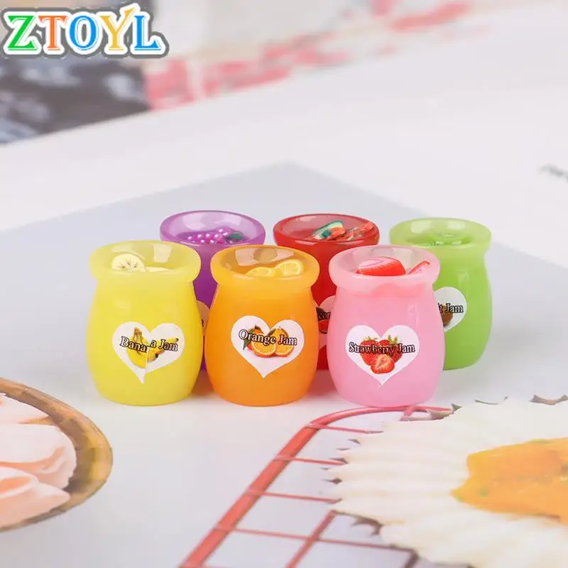 

6 шт./компл. Смола 1:12 кукольный домик миниатюрная еда бутылка с фруктовым джемом играть мини-еда для кукольного домика кухонные игрушки