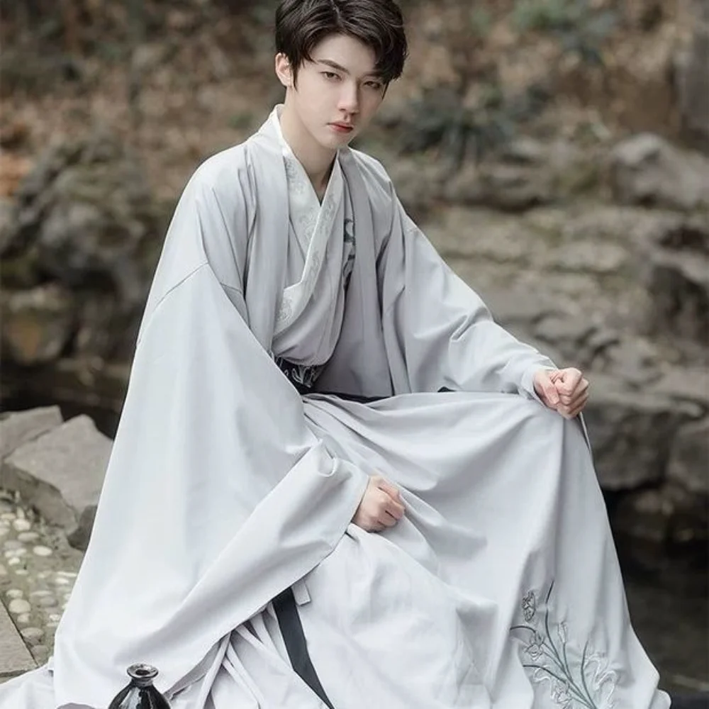 Hanfu Men Chinese Ancient Traditional Hanfu Male Halloween Cos Costume Fancy Dress White Hanfu Street Wear for Men Plus Size 2XL
