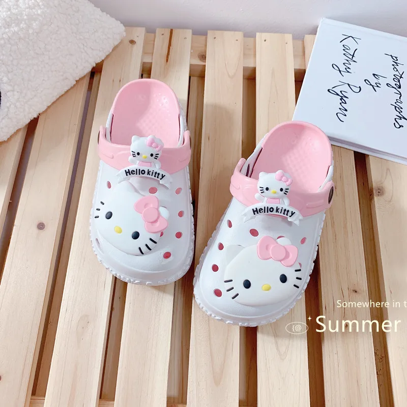 

Sanrios Hello Kitty милые Мультяшные трехмерные летние мягкие Нескользящие шлепанцы для родителей и детей сандалии Zhongdatong