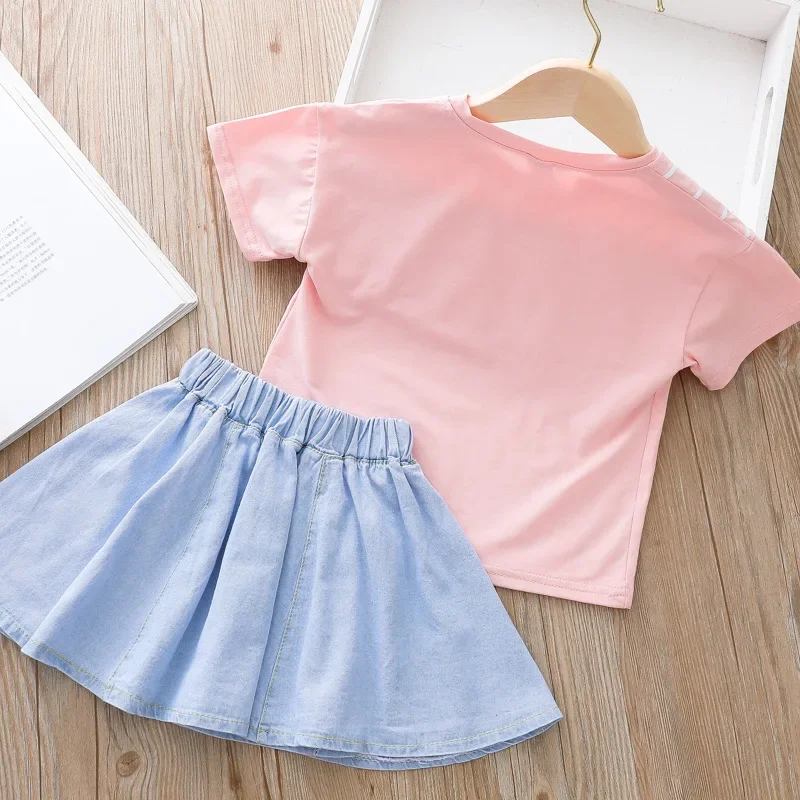 Модный Комплект Детской Одежды Для Девочек — Рубашка С Бантом И Джинсовая Юбка