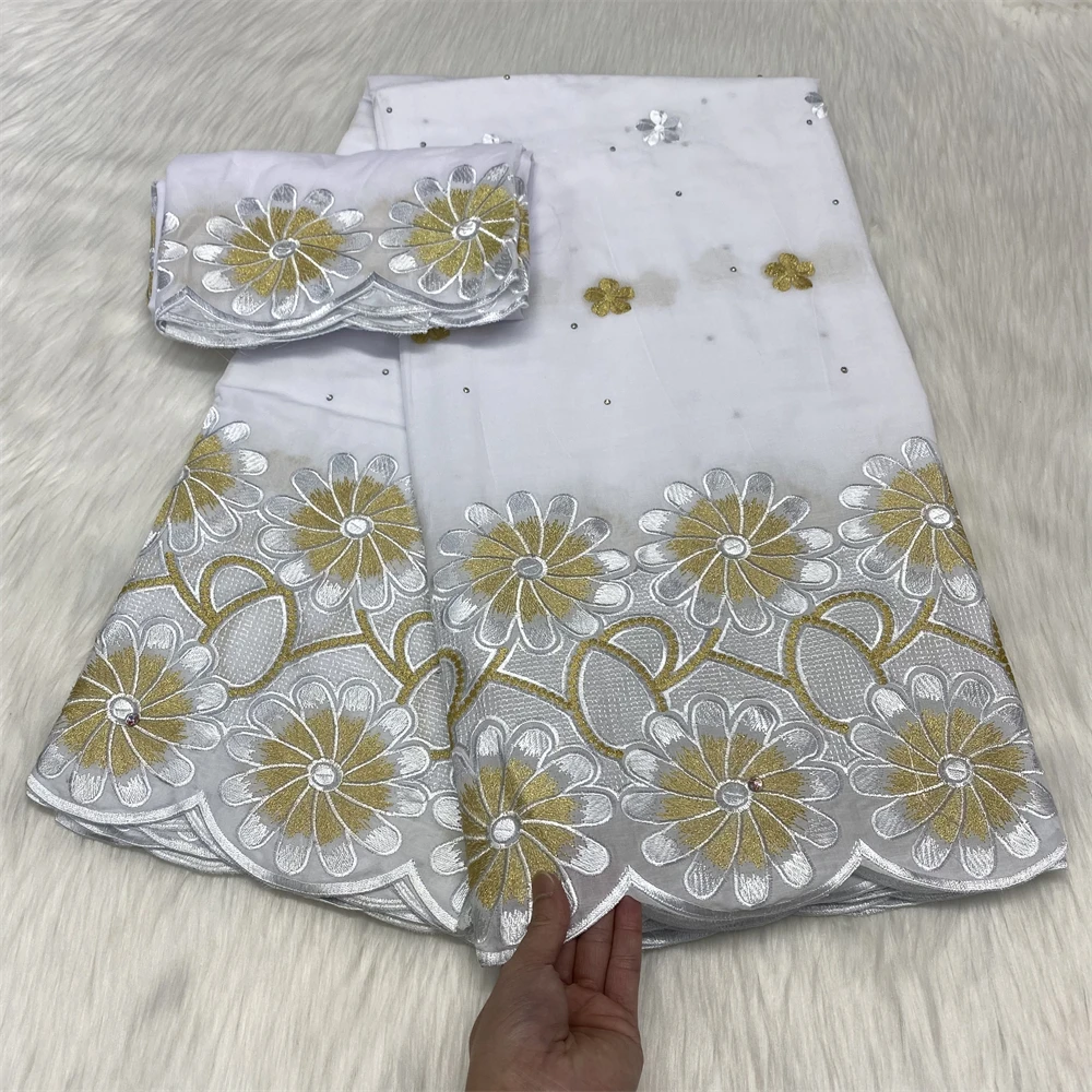 

White African Swiss Voile Lace Fabric High Quality 2023 Embroidery Dry Cotton Lace Fabric 5+2 Yards Nigerian Lace Fabric Sewing