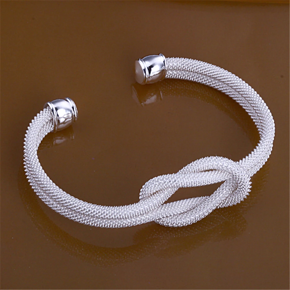 Чистое серебро браслеты для женщин двойные линии узел манжета браслет и браслет Pulseira Femme свадебные украшения аксессуары для вечеринок подарки.