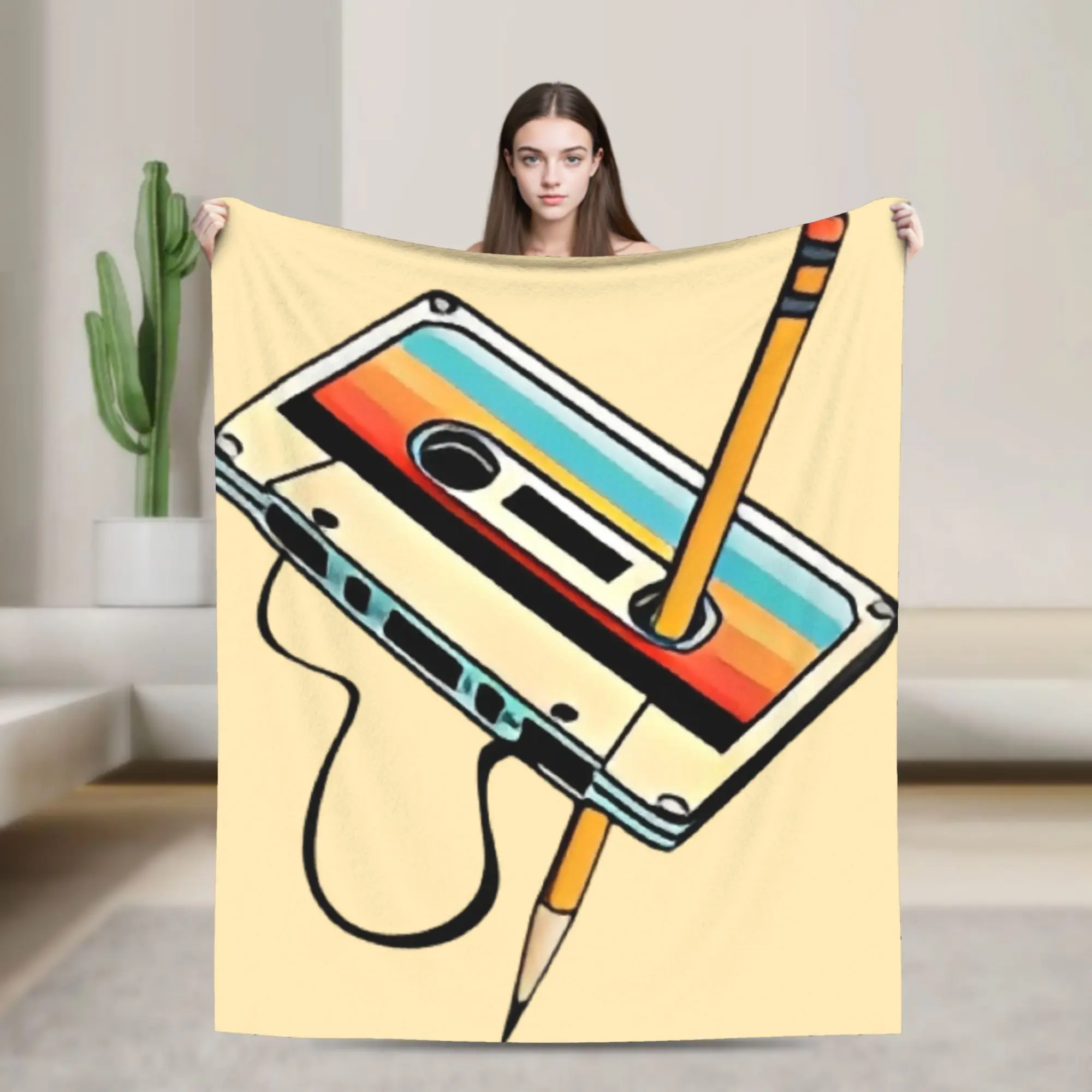 Фото Плюшевое одеяло с принтом Cassette Print, фланелевый плед для студентов, для улицы, мягкий, теплый, качественный, дизайнерский, подарок на день рождения №1