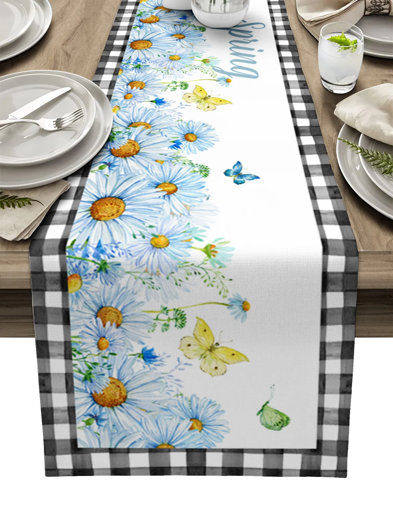 

Farm Daisy Black And White Plaid Coffee Table Decor Dining Table Decor Wedding Table Decoration Dinning Table Decoration
