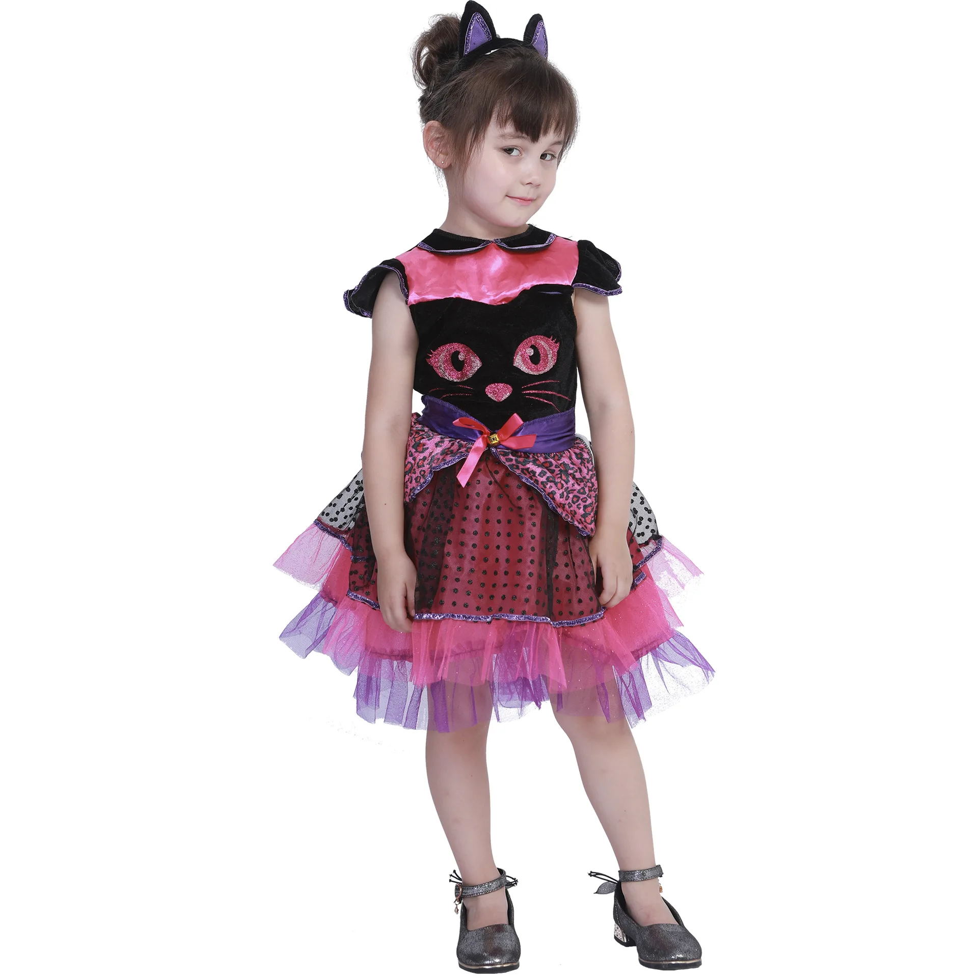 

Pink Lovely Girls Cat Animal Cosplay Kids Children Halloween Kitty Costumes Carnival Purim Parade Role Play Showing Party Dress