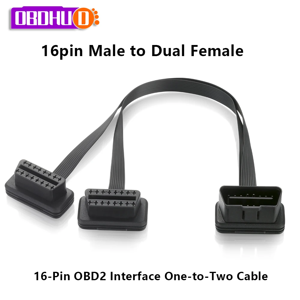 

OBD2 Extension Cable Bend 16-Pin OBD2 Interface One-to-Two Cable 16-Pin Male to Female Flat Noodles OBD2 Extension Cable