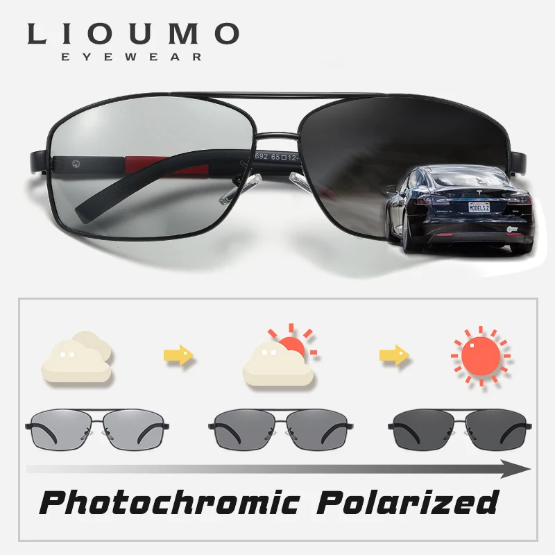 

LIOUMO Classic Square Sunglasses Men Photochromic Polarized Glasses Women Vintage Driving Goggle Anti-Glare UV400 lunette soleil