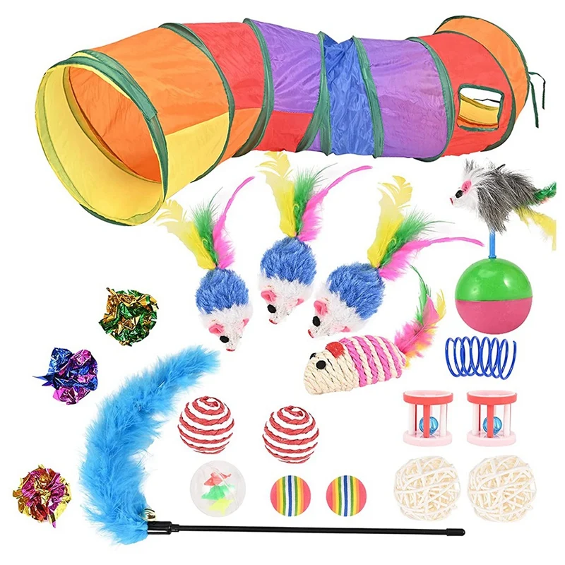 

20 Piece Cat Toy Set With Cat Tunnel, Balls, Feather Toy, Plush Toy, Toy Mice Cat Toy Variety Pack For Kitty Cats