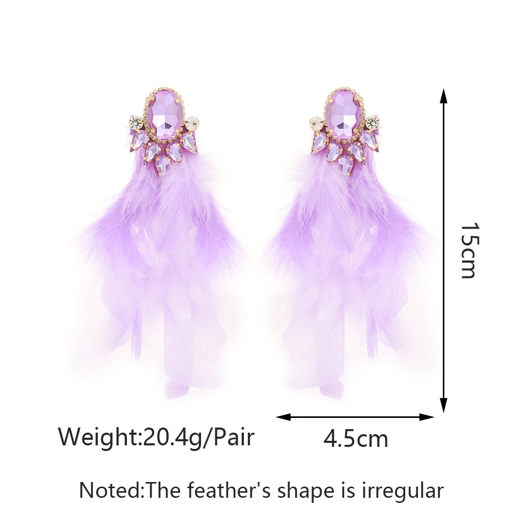 2025 элегантный декор со стразами длинные серьги-капли с перьями роскошные