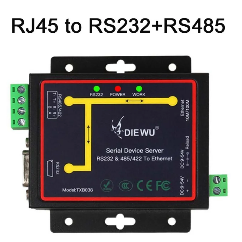 

Industrial Modbus Serial RS232 RS485 RS422 to Ethernet Converter Device server TCP/RTU/UDP RJ45 to RS232 RS485 Connector