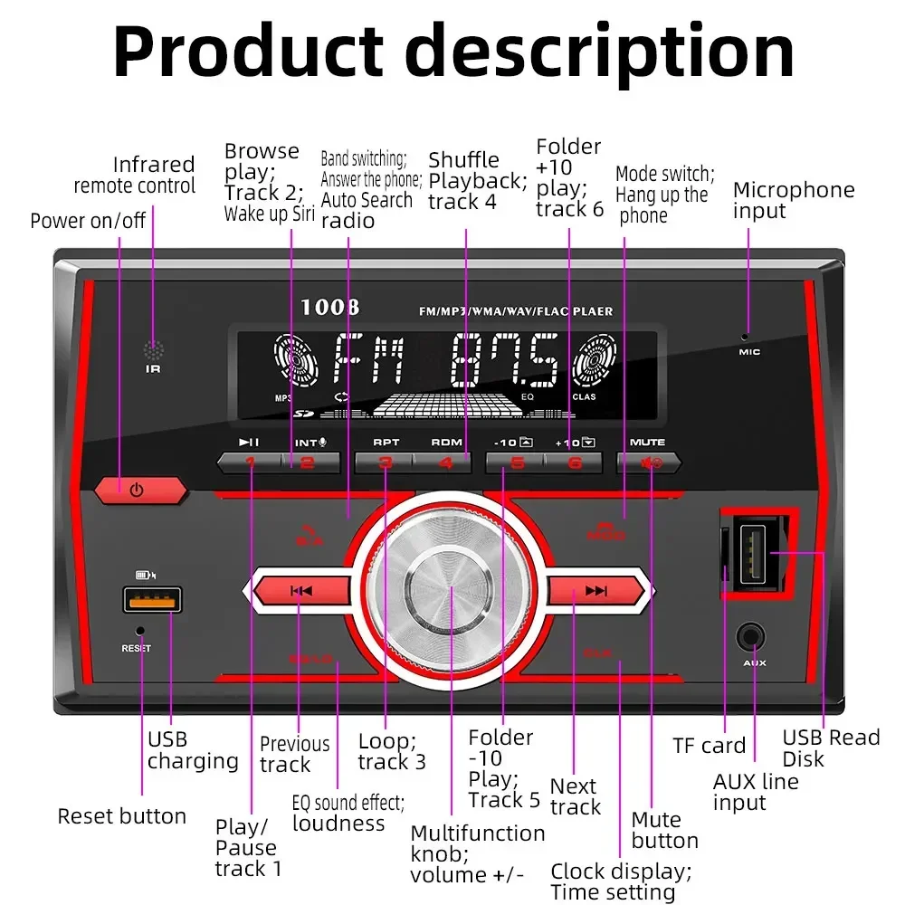 Автомобильный MP3-плеер стерео-система с поддержкой Bluetooth USB TF-карты FM-радио