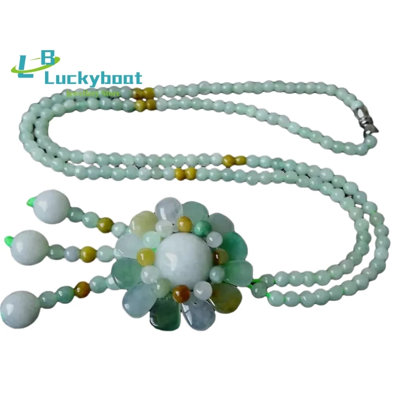 

Натуральный нефрит, ручная работа, Подсолнух, искусство для женщин, красочные нефритовые шарики, бусины, цепочка для свитера, счастливый неф...