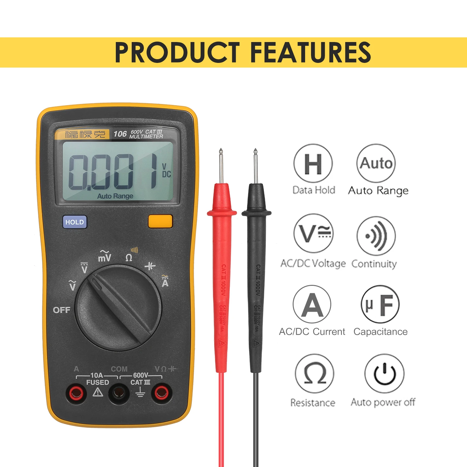 

FLUKE F106 AC DC Voltage Current Digital Multimeter 600V 10A Palm Sized Multimeter 100% Original