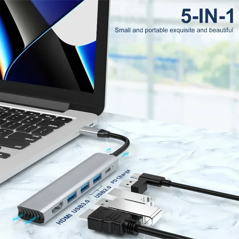 USB-концентратор 4K HD-адаптер TYPE-C к HD 5-в-1 USB-C HD-концентратор для ноутбука MaBook Pro Ar M2 M1