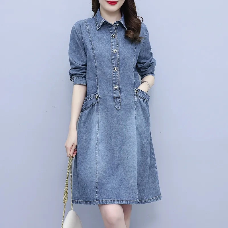 Джинсовое платье женское весенне-осеннее винтажное свободное тонкое 2023 новая