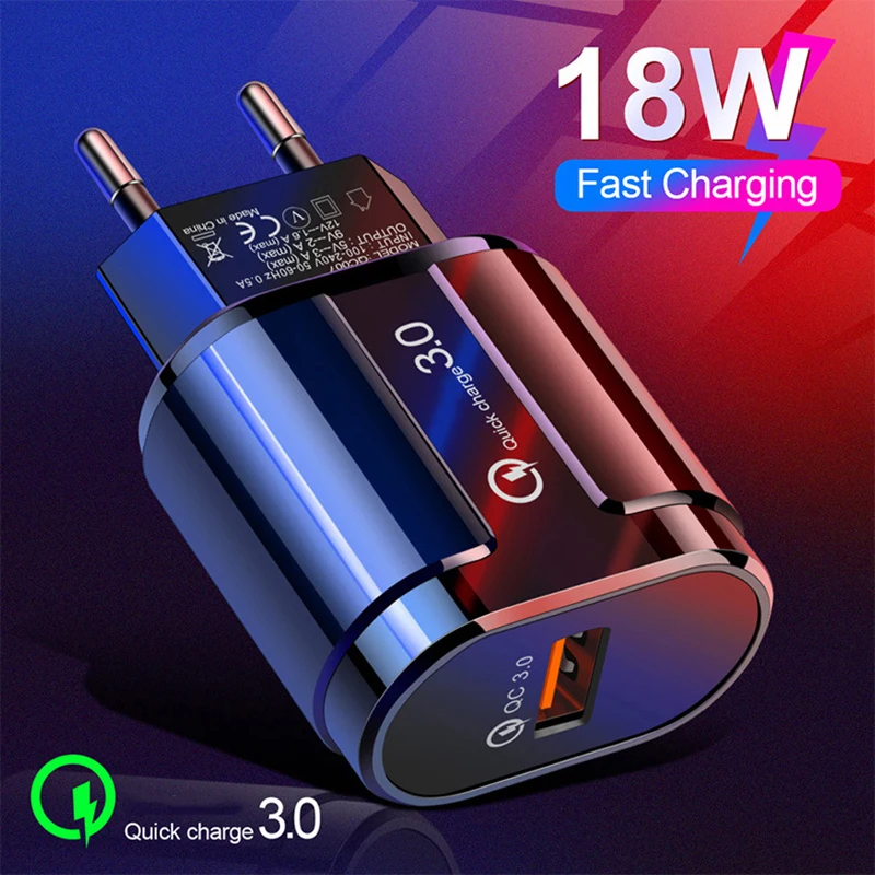 

QC3.0 USB Fast Charger 18W International Universal Wall Protection Function Ultra Fast Charger For Xiaomi Huawei IPhone