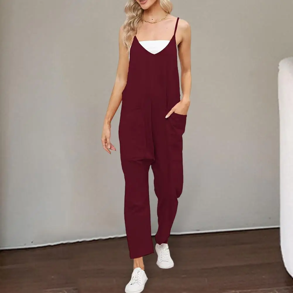 

Women's Romper Ladies Jumpsuit Cozy Straight Leg Soft Non-fade Soft Polyester Cotton Big Pocket Lady Jumpsuit Office Daily Wear