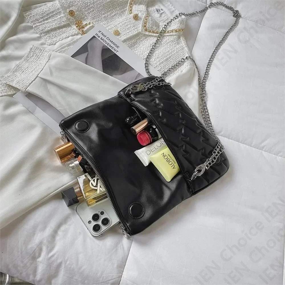 Женская кожаная сумка через плечо с двумя цепочками