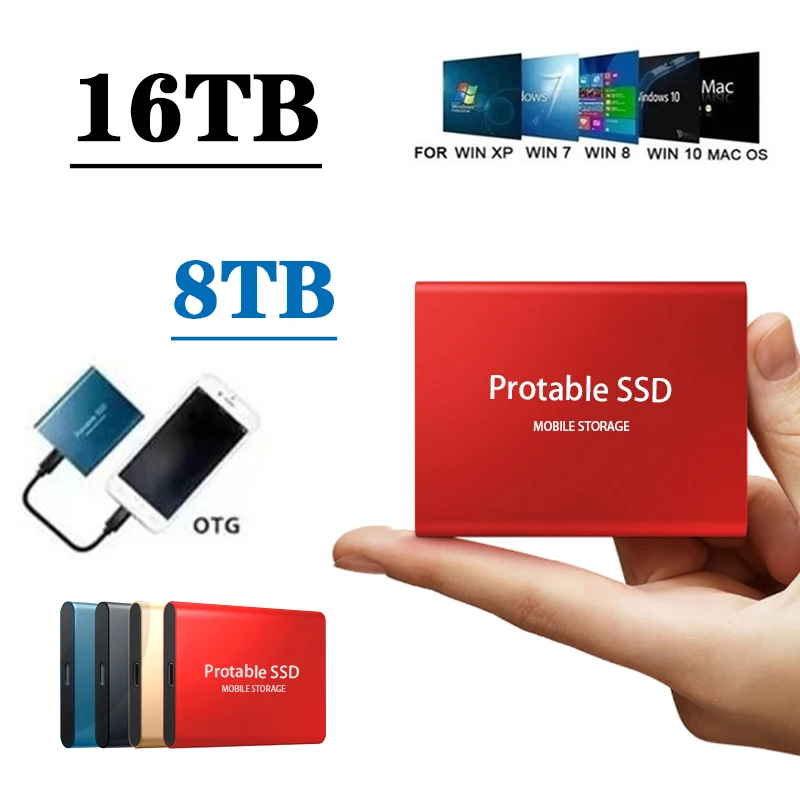 

Mini SSD 16TB 8TB 2TB External Hard Drive for Desktop laptop computer