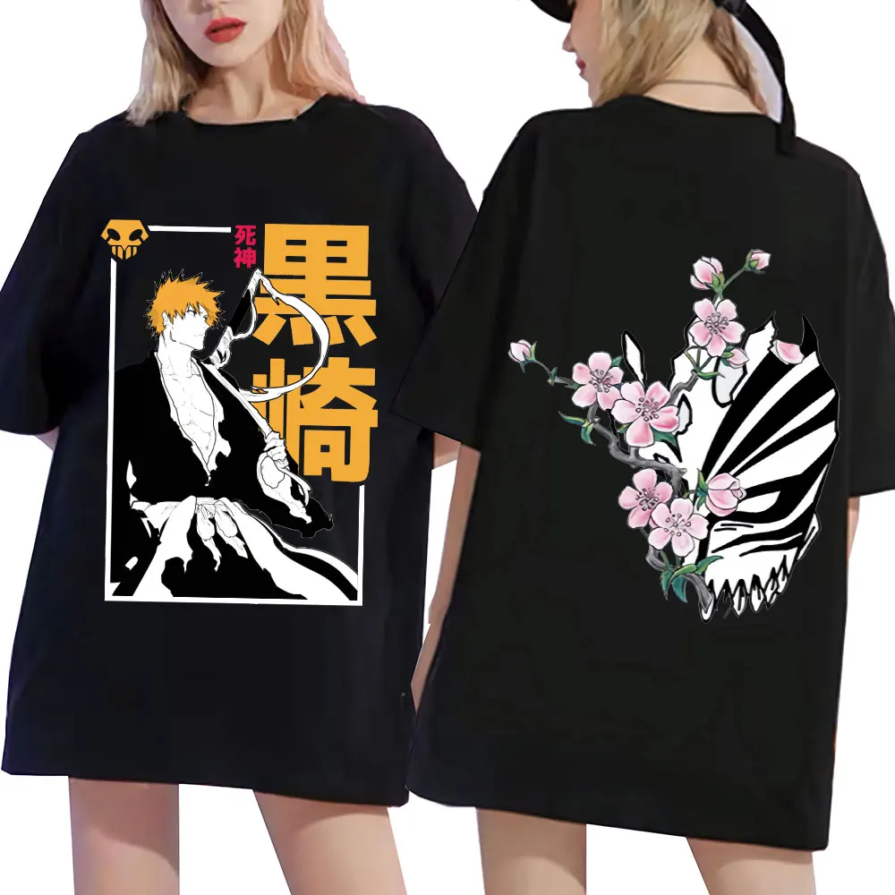 

Bleach Anime T-Shirt Men Cotton T Shirt Anime Ichigo Kurosuki Men's Women's Tops Double-sided Graphic Print Streetwear Tee Shirt