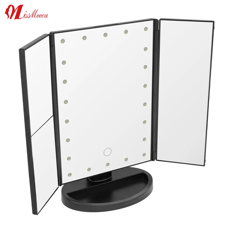 

Увеличительное зеркало для макияжа 2x 3x, настольное косметическое зеркало тройного сложения с сенсорным экраном и регулировкой яркости, портативное зеркало для макияжа