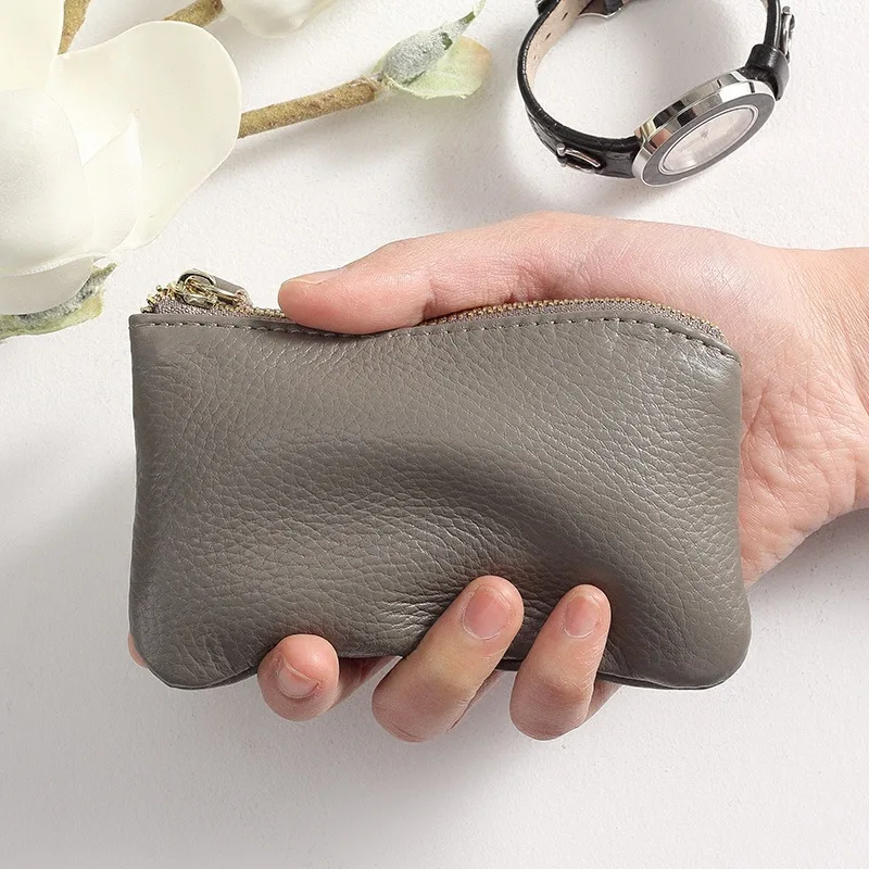 Simple Design Genuine Leather Coin Purses Mini Women Wallets Durable First Layer Cowhide Short Wallet With Keyring Card Holder