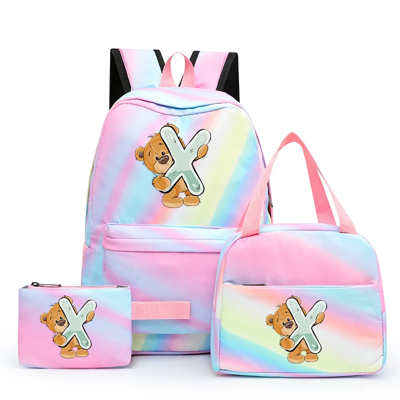 

3Pcs/set Little Bear 26 English Letters Backpack Back To School Child Backpack Boy Girl Kawaii Lunch Bag Pencil Case Student Bag
