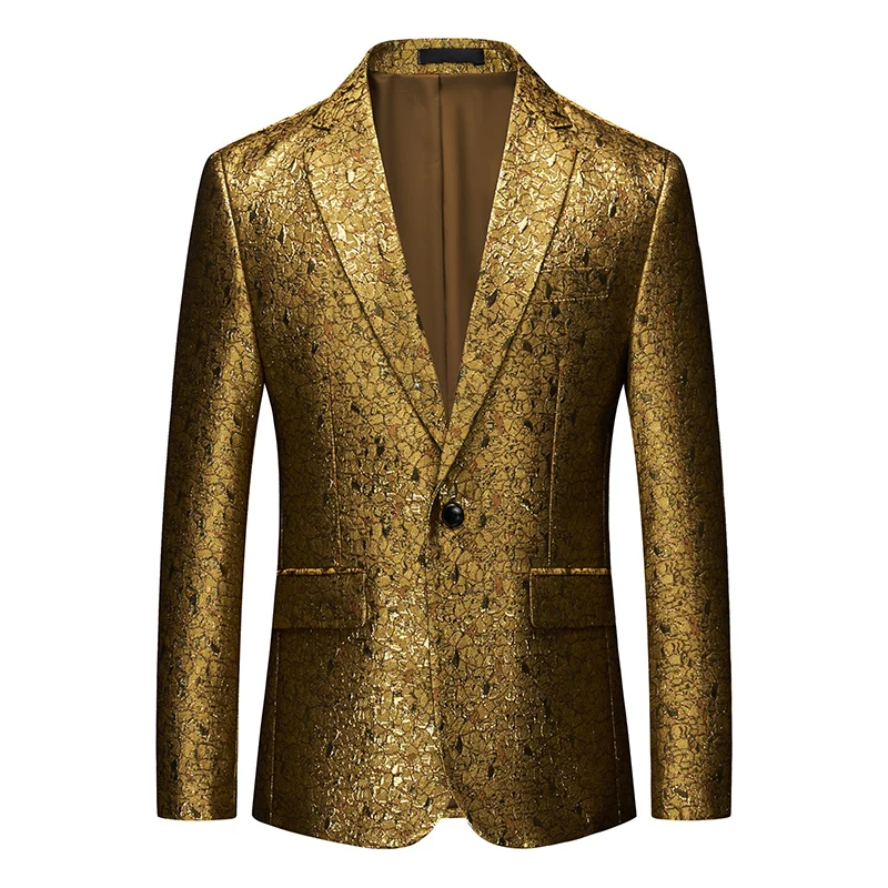 Luxury Gold Vintage Men Blazers Slim Fit Casual Suit Jacket Tuxedo Stage Singer banquet Blazer Masculino Social Dress Coat M-6XL