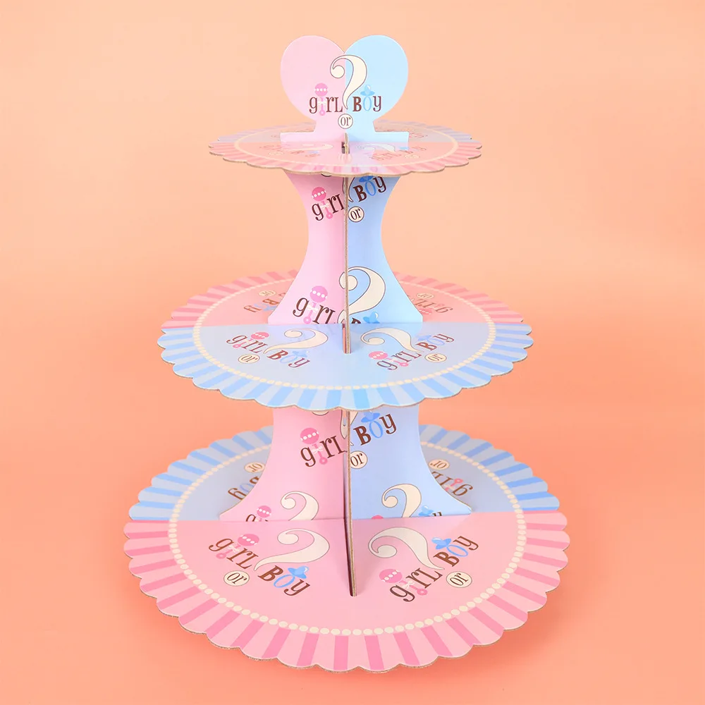 

1pc New Baby Gender Reveal Cupcake Stand 3-tier Paper Cake Rack Birthday Party Supplies Dessert Table Decoration Baby Shower